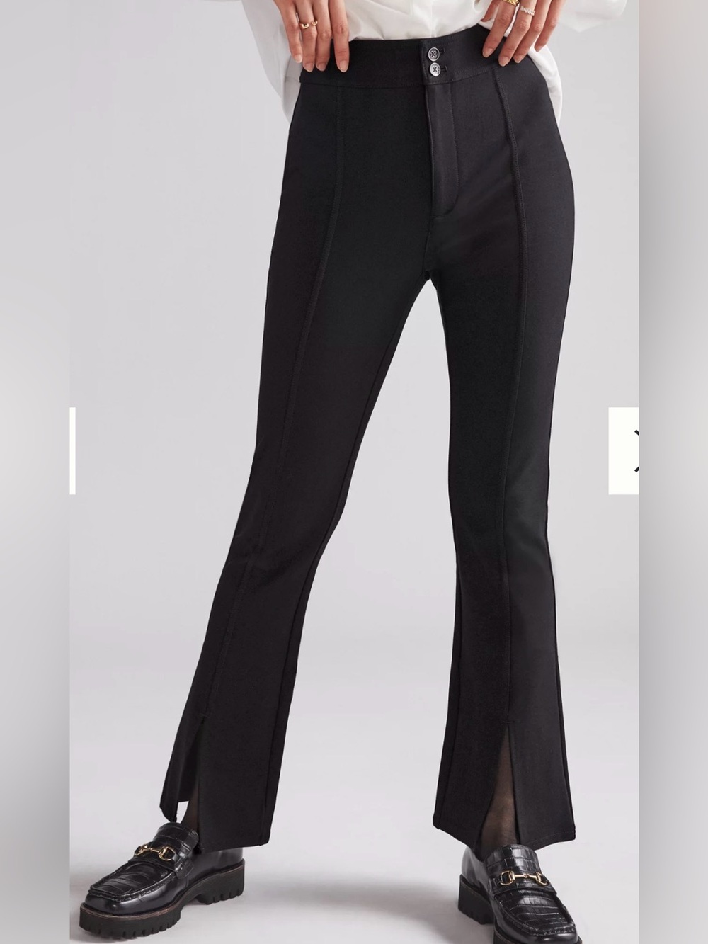 Maeve Anthropologie Slit Front Flared Ponte Pants Black stretch size 6